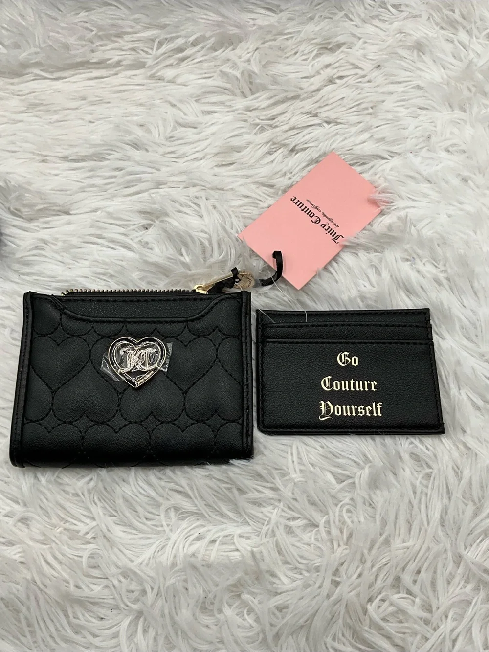 Juicy Couture Fame Satchel Black Embossed Matching Wallet & Cardholder NWT